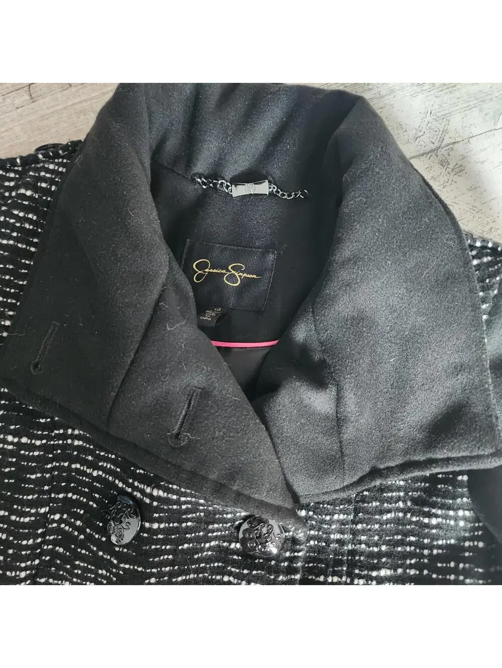 FLAWLESS Jessica Simpson girls Black White Tweed Wool Blend Coat 10